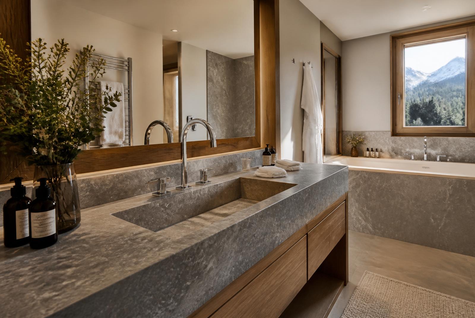 Salle de bain impeccable — robinet brillant et miroir sans traces après entretien