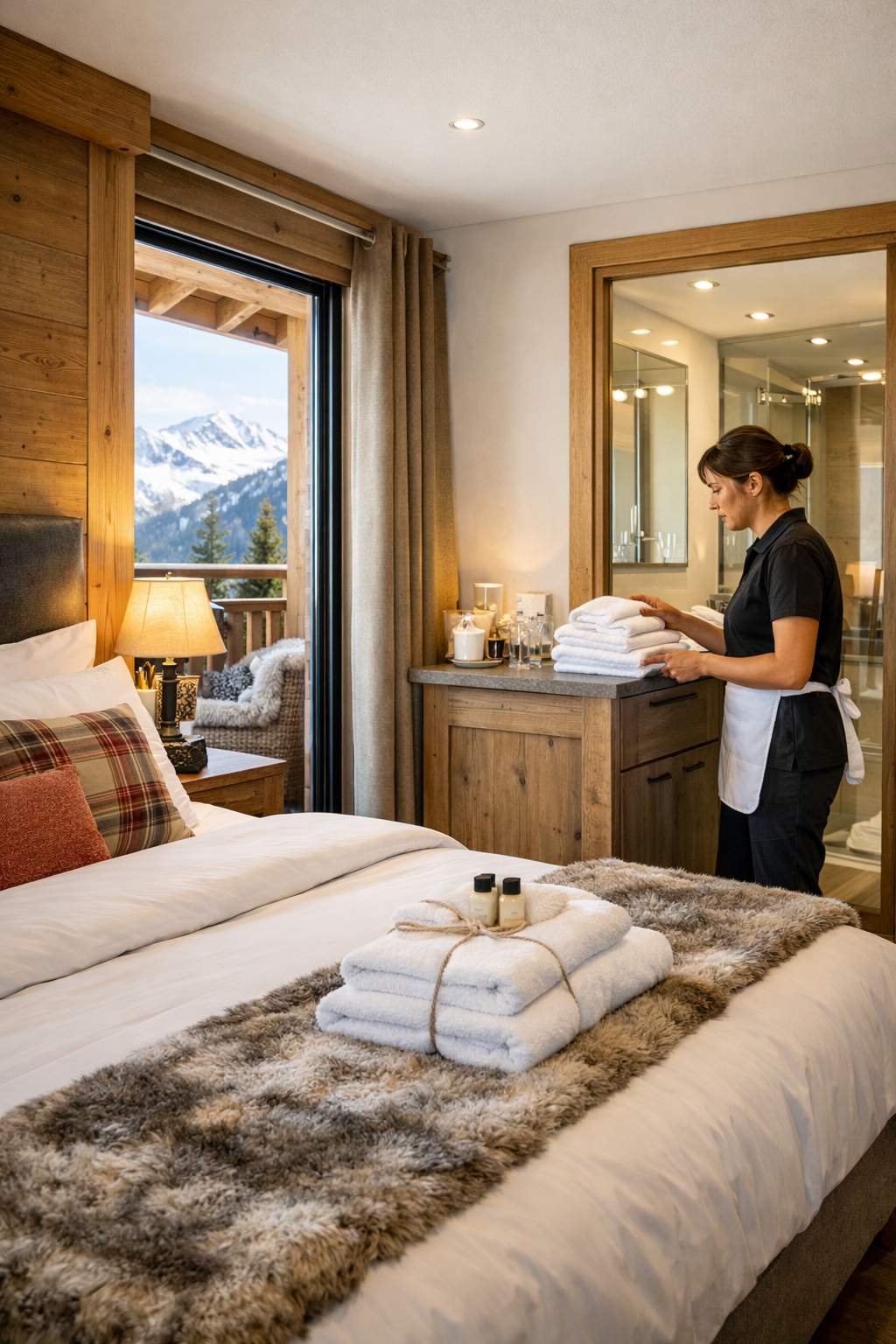 Personal Cleaner preparing a mountain residence with care