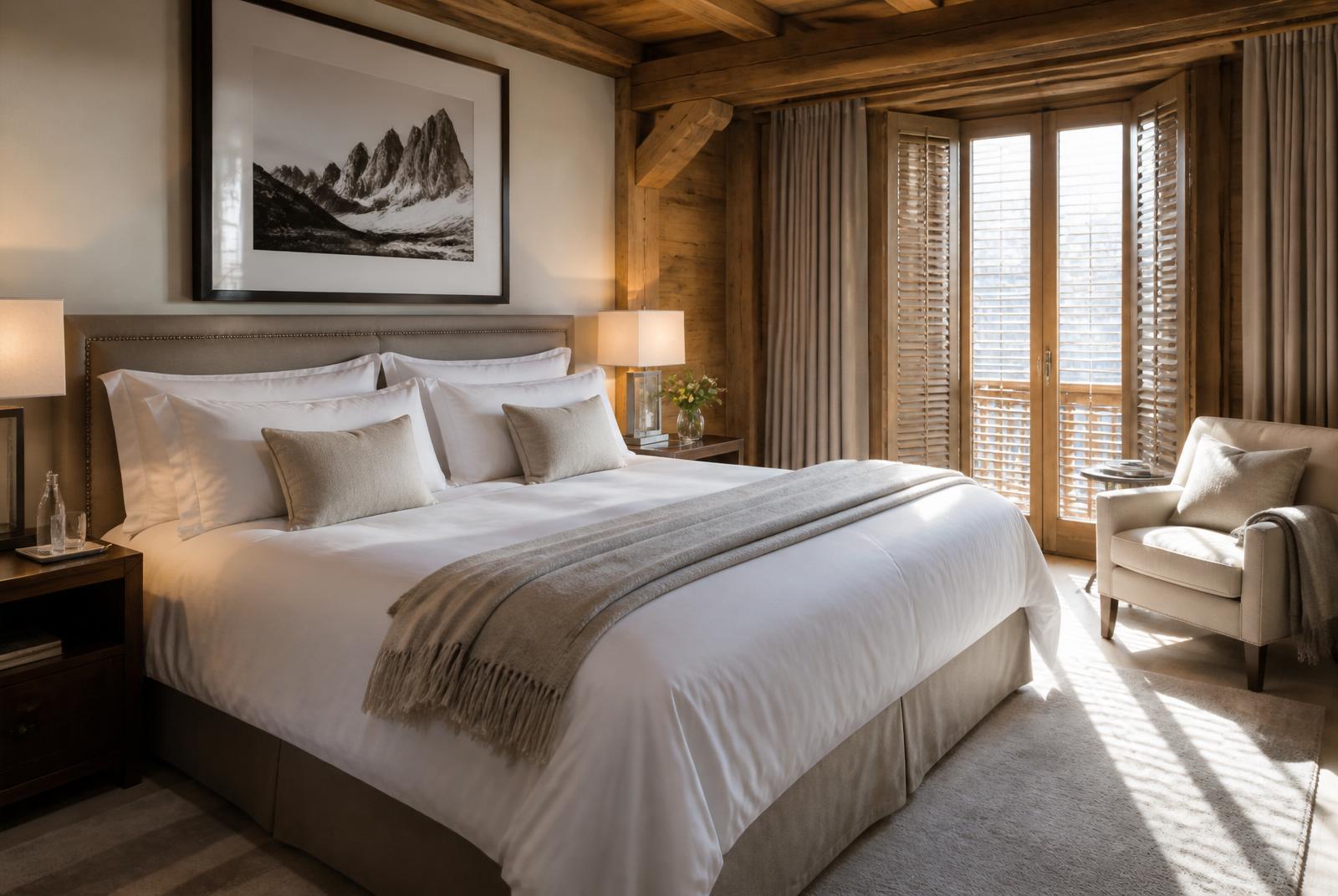 Lit parfaitement dressé après intervention Personal Cleaner dans un chalet en Haute-Savoie