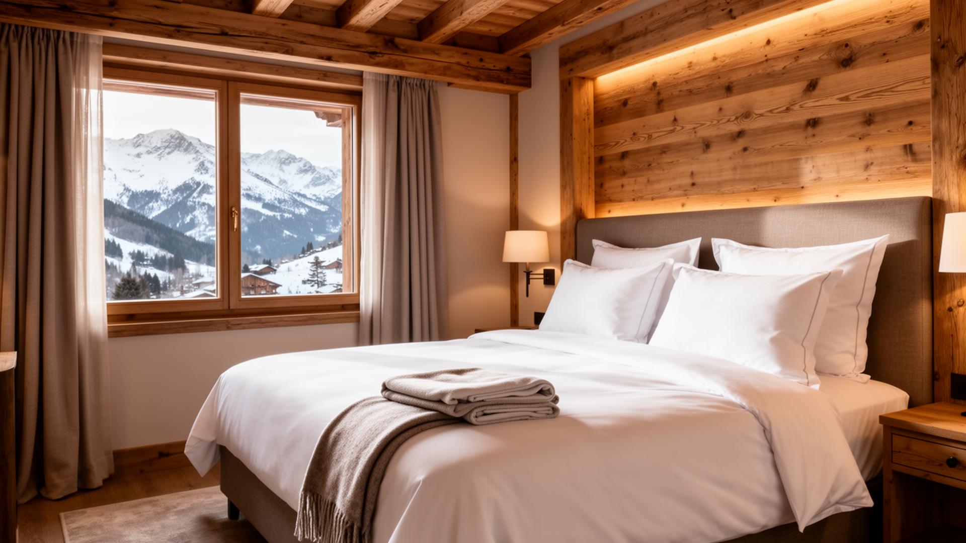Chambre de chalet impeccablement préparée pour l'arrivée des voyageurs